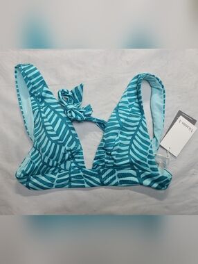 Vitamin A Women's Longline Bikini Top Jade Print Botanical Leaf Pattern Size M